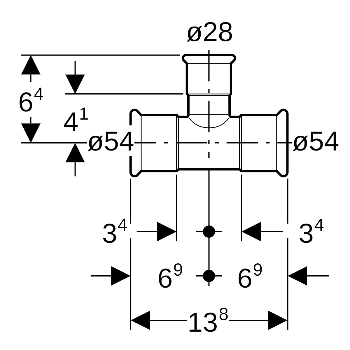 Geberit Mapress C-Stahl T-Stück reduziert d54-28-54 verzinkt 21224