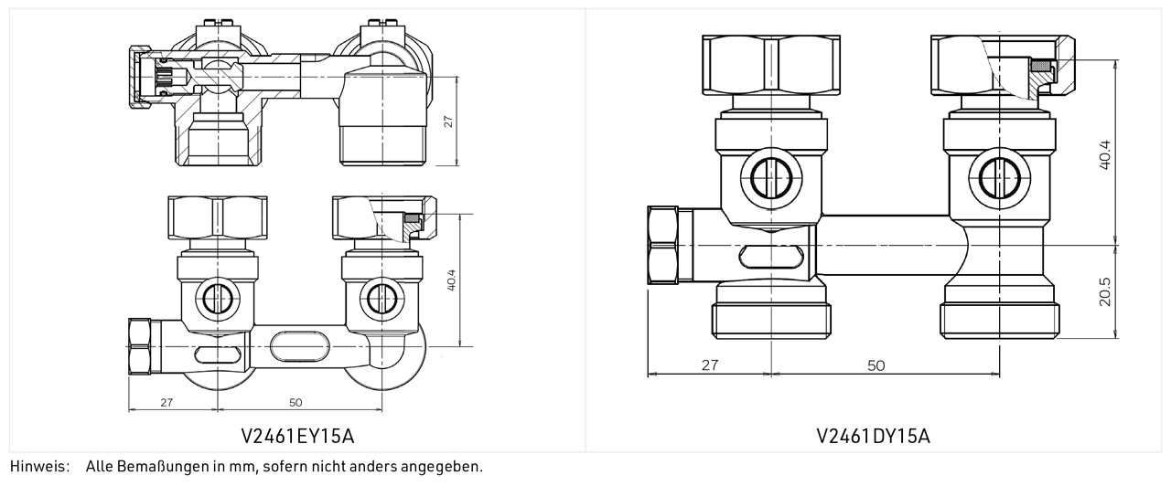 Resideo Einrohr-Anschlussarmatur Verafix-VKE, Eck, Innengewinde 3/4", für Ventil-Heizkörper V2461EY15A