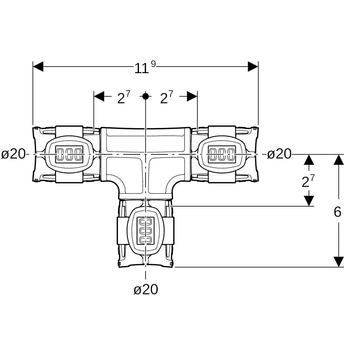 Geberit FlowFit T-Stück egal PPSU, d20 620.081.00.1