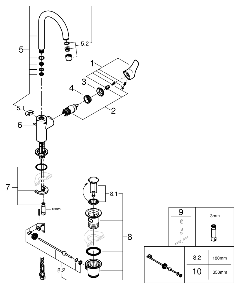 Grohe Einhand-Waschtisch-Batterie Eurosmart L-Size chrom Zugstangen-Ablaufgarnitur 23537003