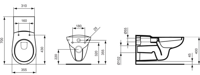 Ideal Standard Contour 21 Wandtiefspülklosett, weiß, barrierefrei V340401