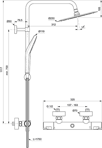 Ideal Standard Duschsystem Ceratherm T50 KB d:250mm, chrom A7565AA