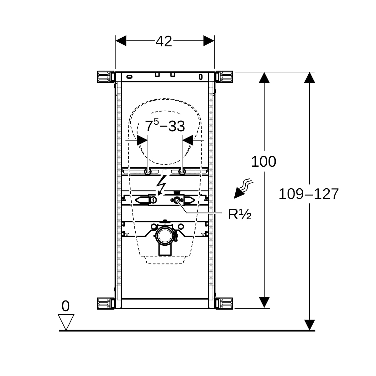 Geberit Kombifix Element für Urinal 109-127cm Universal, AP-Druckspüler 457.686.00.1