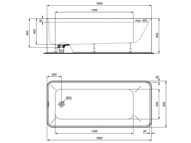 Ideal Standard Conca Körperform-Badewanne 180x80x60cm K8830EN weiß