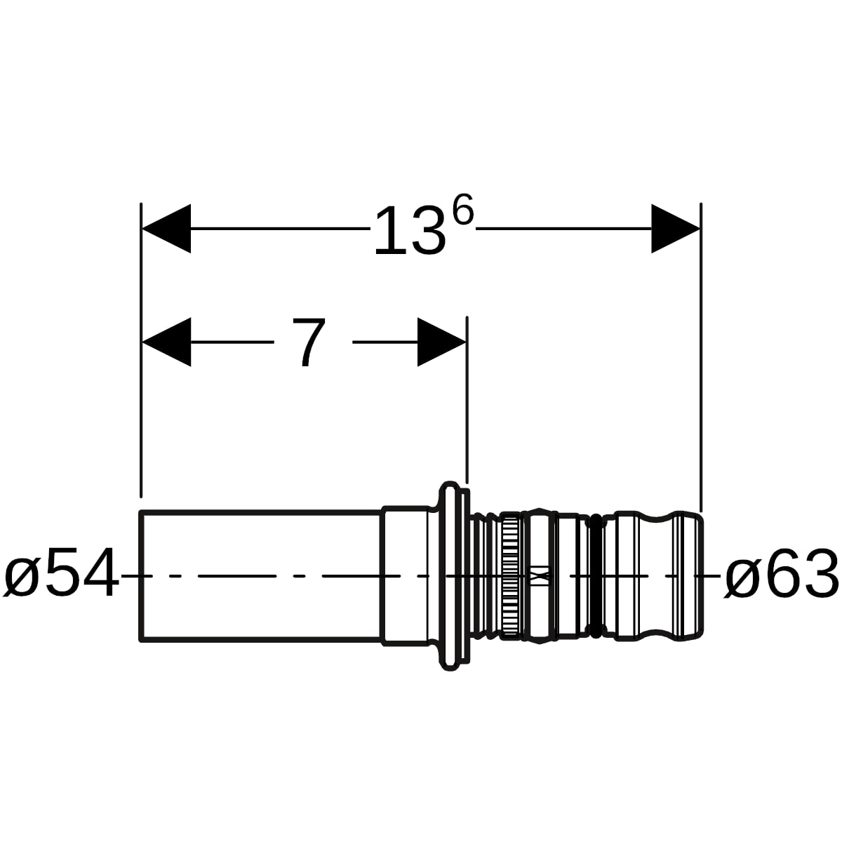 Geberit Mepla Übergang auf Mapress mit Einschubende Rotguss d63-54 607.508.00.5