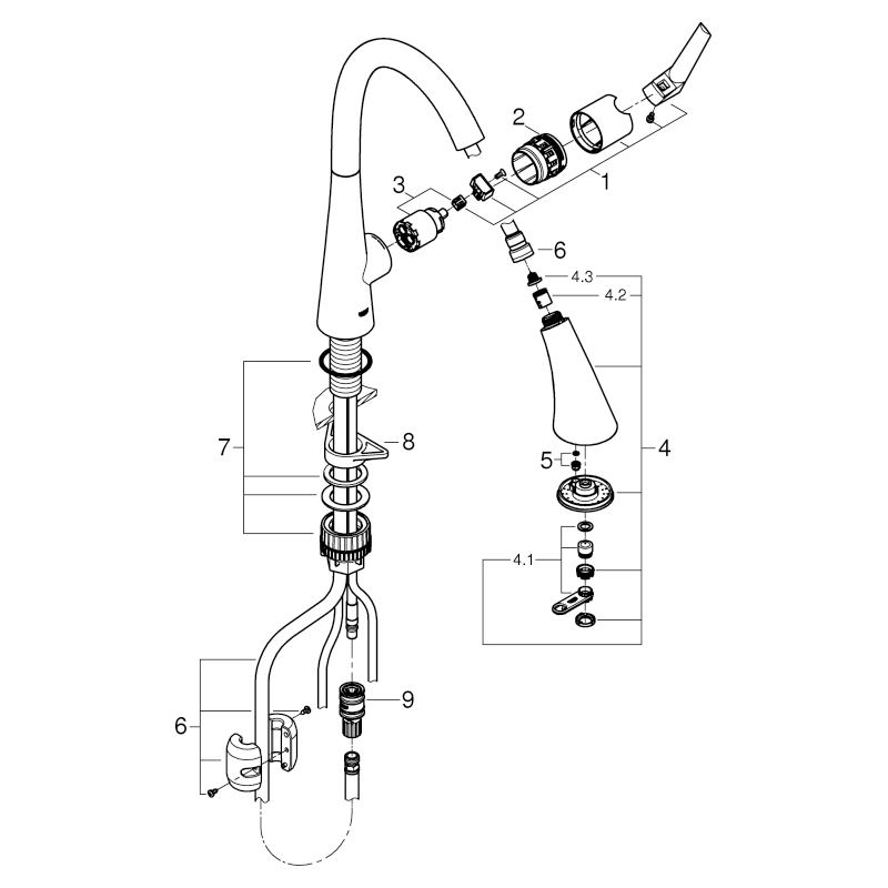 Grohe Zedra Einhand-Spültischbatterie supersteel C-Auslauf ausziehbare 3-Strahl-Spülbrause 32294DC2