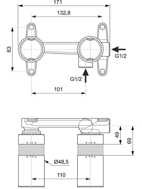 Ideal Standard Unterputz-Bausatz für Wand-Waschtischarmatur A1313NU