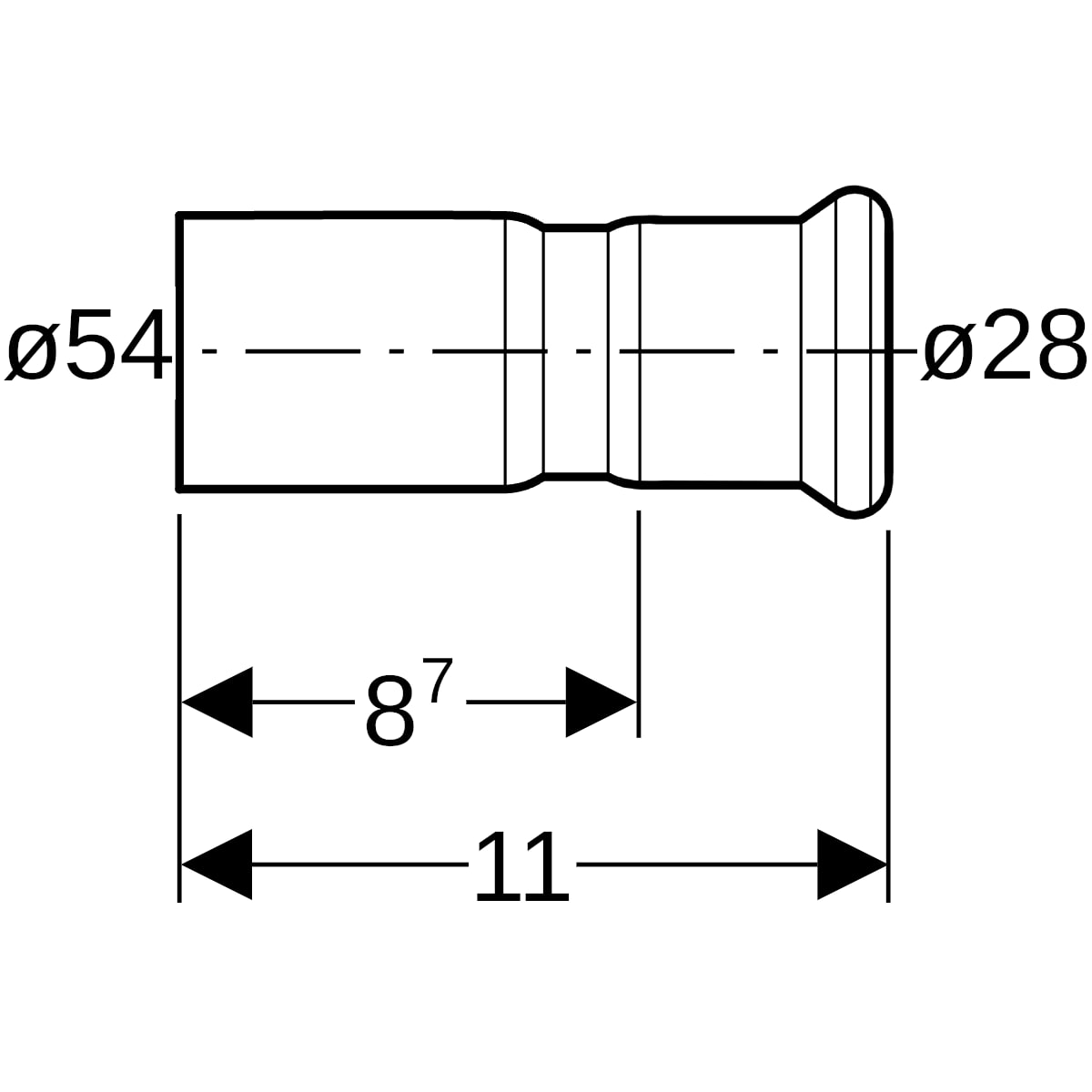 Geberit Mapress C-Stahl Reduktion mit Einschubende d54-28 verzinkt 22322
