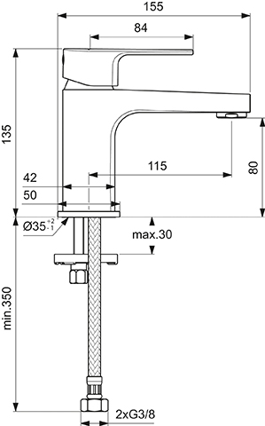 Ideal Standard Waschtischarmatur Cerafine D, H80 ohne Ablaufgarnitur, Ausladung 115mm, chrom BC682AA