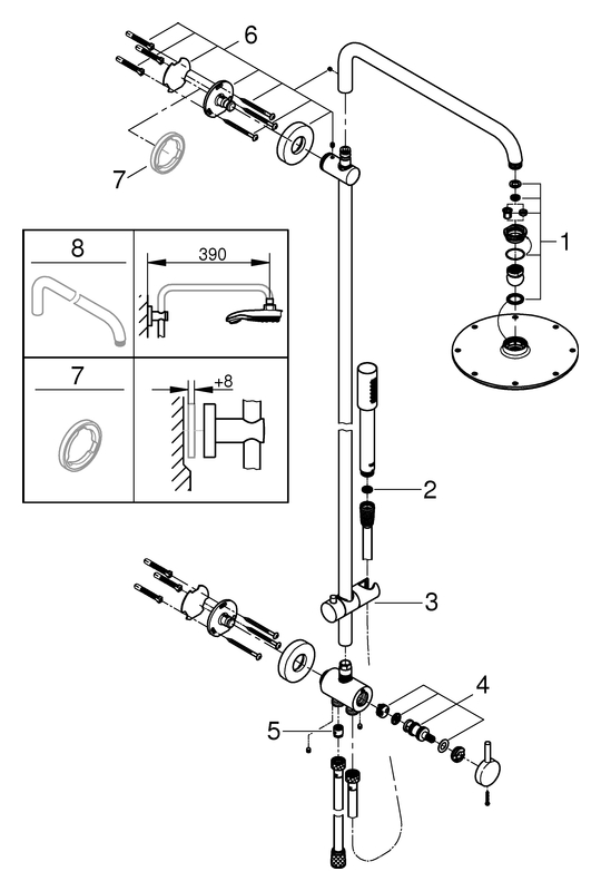 Grohe Rainshower Duschsystem mit Umstellung, 450mm Ausladung Duscharm 450mm 27058000