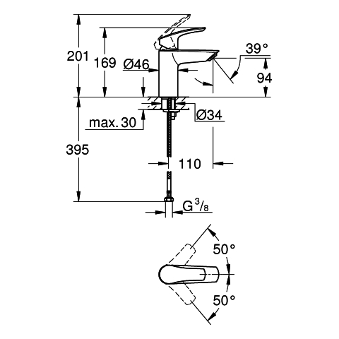 Grohe Einhand-Waschtisch-Batterie Eurosmart S-Size chrom glatter Körper 32467003