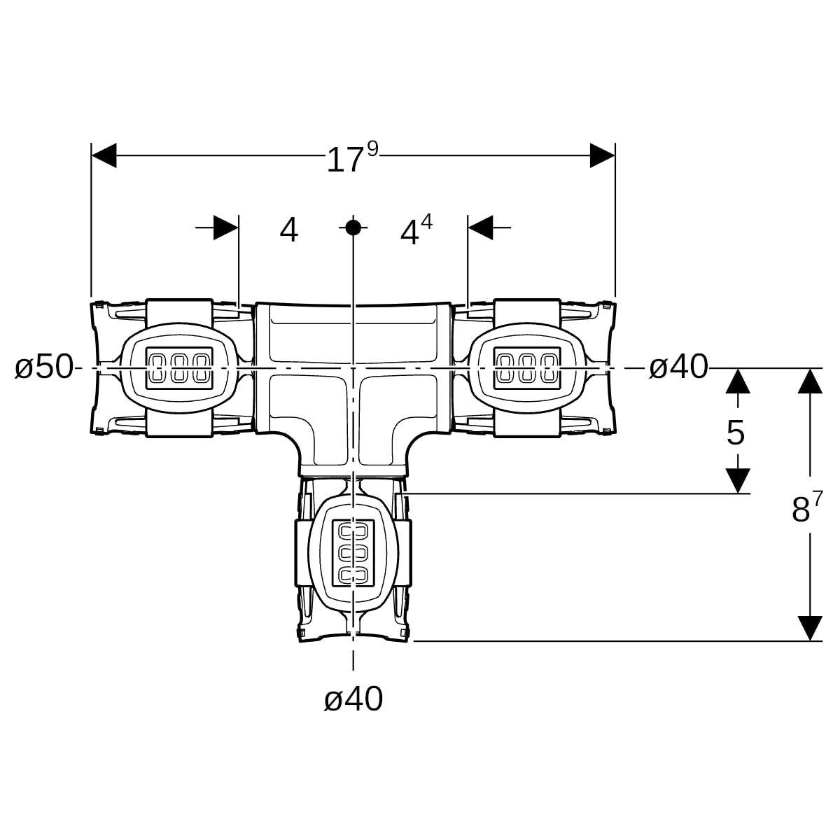 Geberit FlowFit T-Stück reduziert PPSU d50-40-40 620.105.00.1