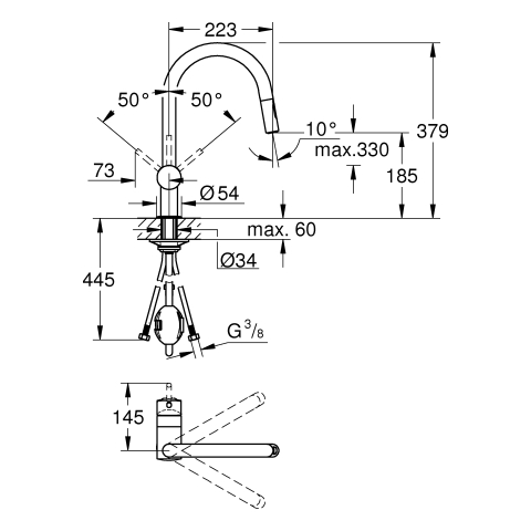 Grohe Minta Einhand-Spültischbatterie supersteel C-Auslauf Spülbrause 32321DC2