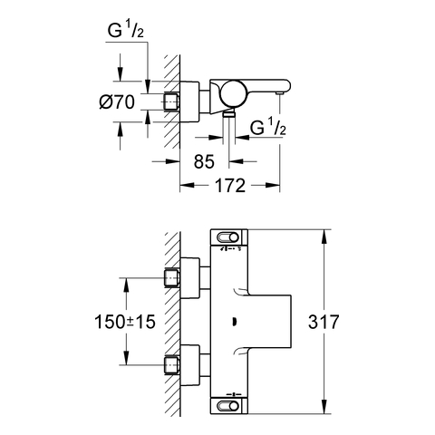 Grohe Grohtherm 2000 Thermostat-Wannenbatterie chrom Wandmontage 34174001