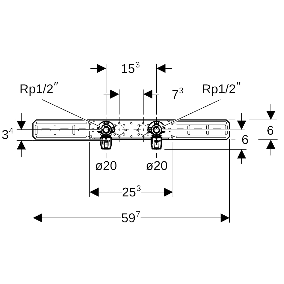 Geberit PushFit Anschlusswinkel 90 Grad vormontiert zweifach Rotguss d20-Rp1/2 651.289.00.1