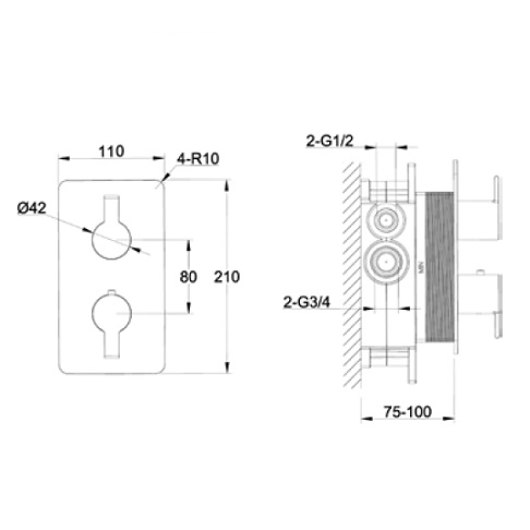 Avenarius Linie 230 black UP-Thermostat-Mischbatterie mit 2-Wege-Umstellung 2306528040