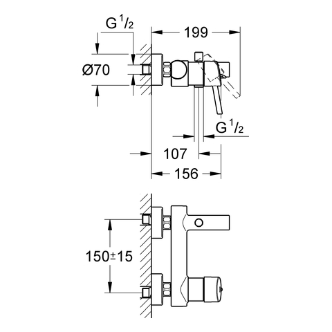 Grohe Concetto Einhand-Wannenbatterie chrom für Wandmontage eigensicher 32211001