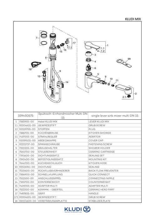 Kludi MIX Spültisch-Multi-Einhandmischer DN15 herausziehbare Brause geschlossener Hebel chrom 329450575