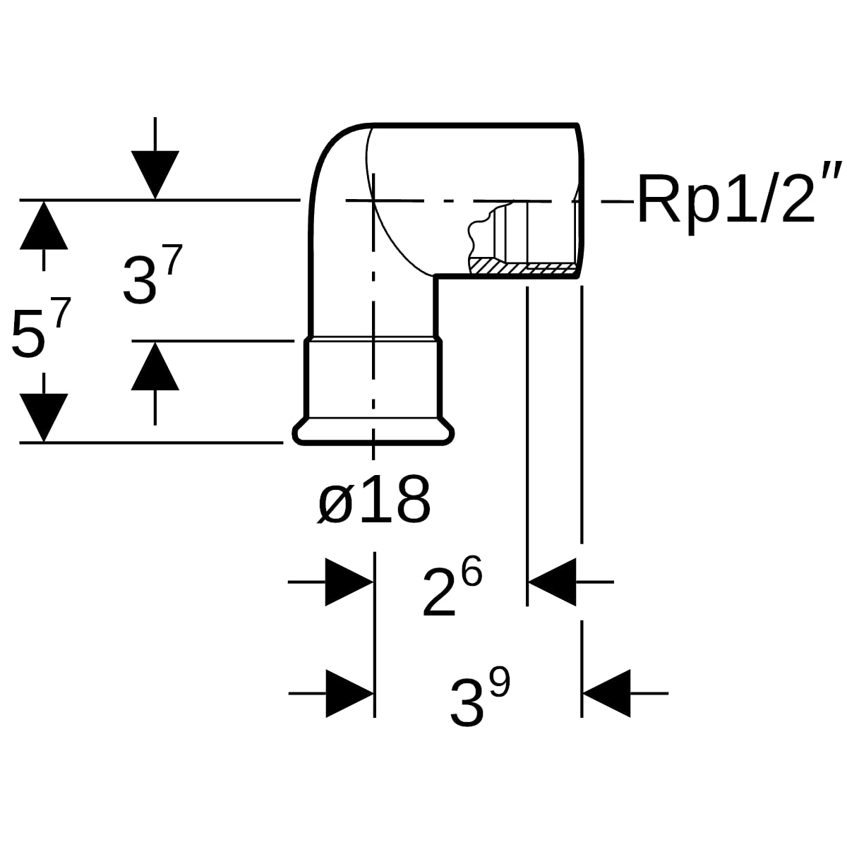 Geberit Mapress Edelstahl Übergangswinkel 90 Grad mit IG (LABS-frei) d18-Rp1/2 83804