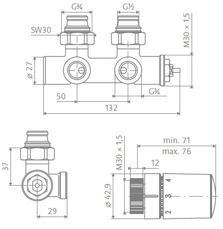 HSK Mittelanschluss Wand, Eckvariante, chrom 890829-02