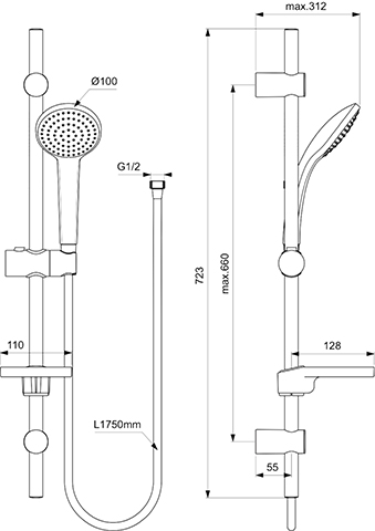 Ideal Standard Idealrain Brausekombination 720mm - M1, chrom, 1-Funktionshandbrause B9418AA