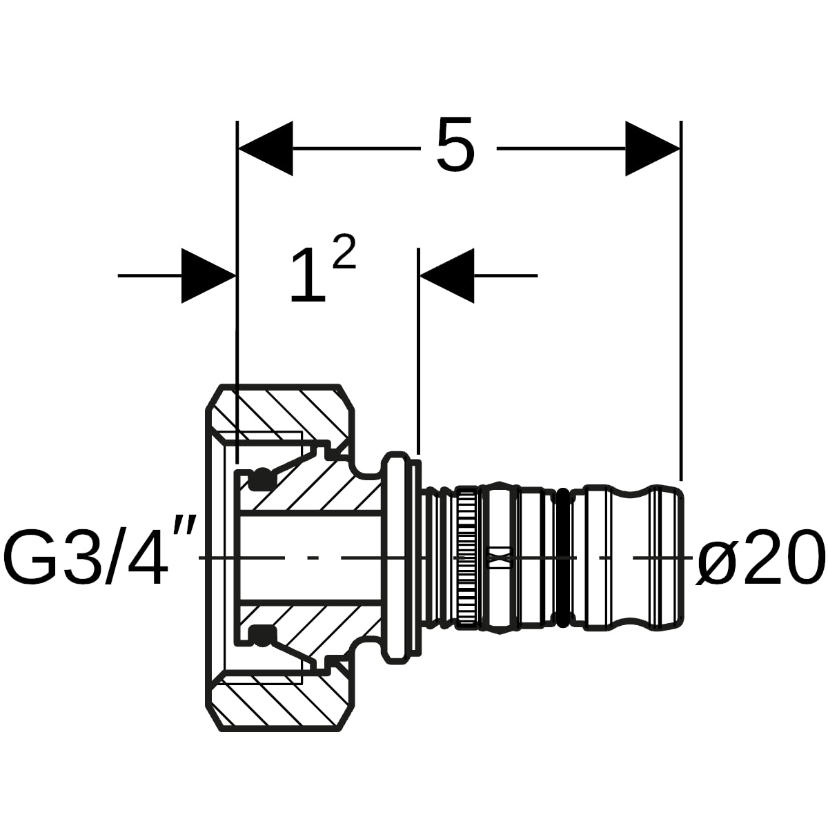 Geberit Mepla Anschluss zu Eurokonus, mit ÜM Messing d20 EuG3/4 gerade vernickelt 612.623.22.5