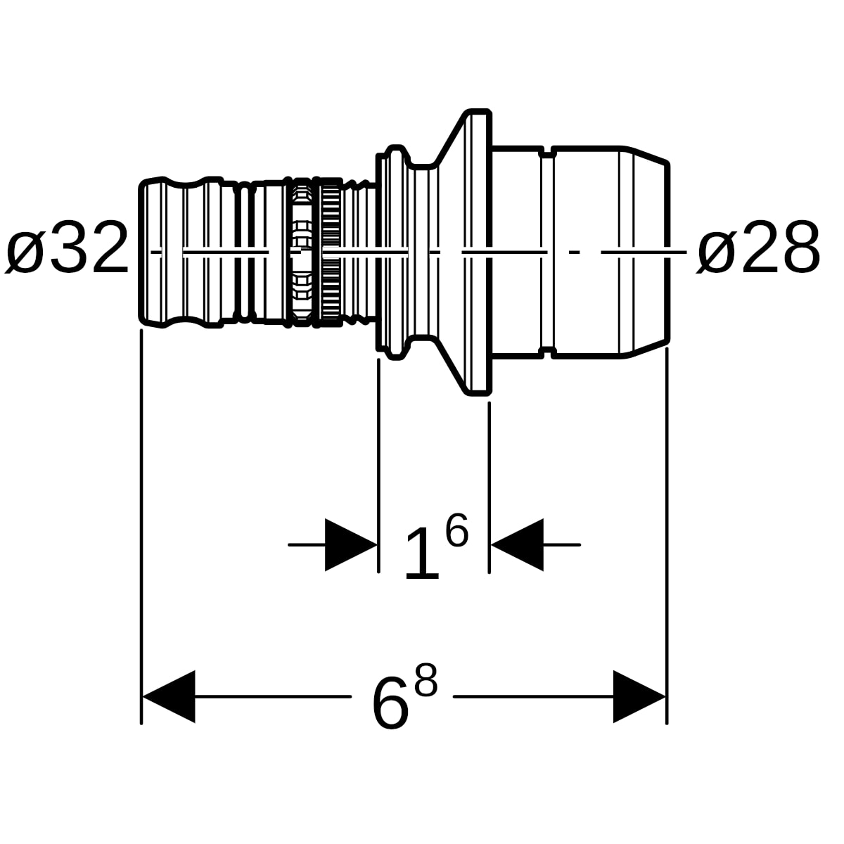 Geberit Mepla Übergang auf Verteiler mit Steckanschluss Messing d32 653.444.00.1