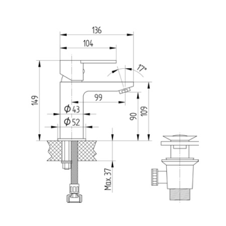 Avenarius Waschtisch-Einhand-Mischbatterie, Auslaufhöhe 90mm 1806000010