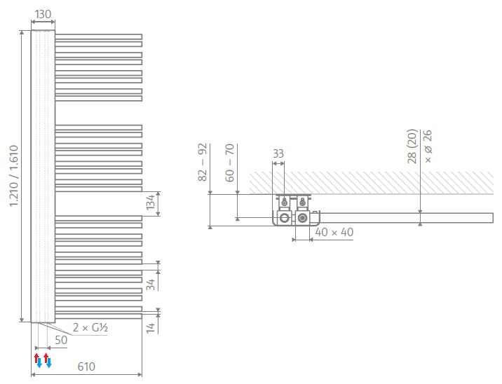 HSK Badheizkörper Softcube Plus H: 1610 L: 610 mm, anthrazit, Rechts 8876161R-57