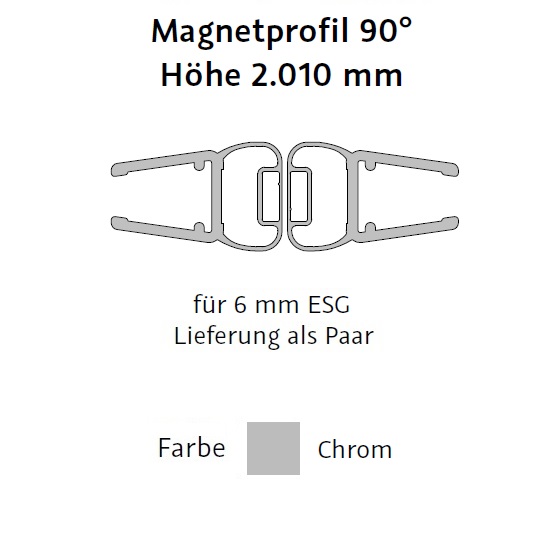 HSK Magnetprofil 90°, Höhe 2.000mm, chrom E100056-6Alu