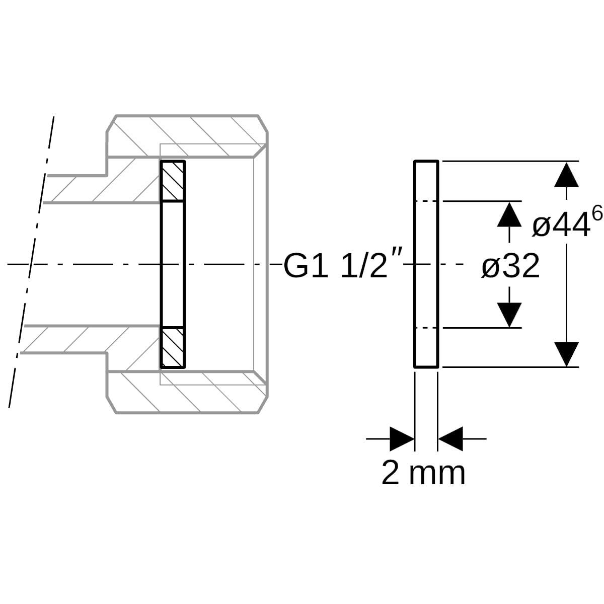 Geberit Mapress Flachdichtung Faserverbundwerkstoff d44.6xdi32.0x2 600.085.00.1