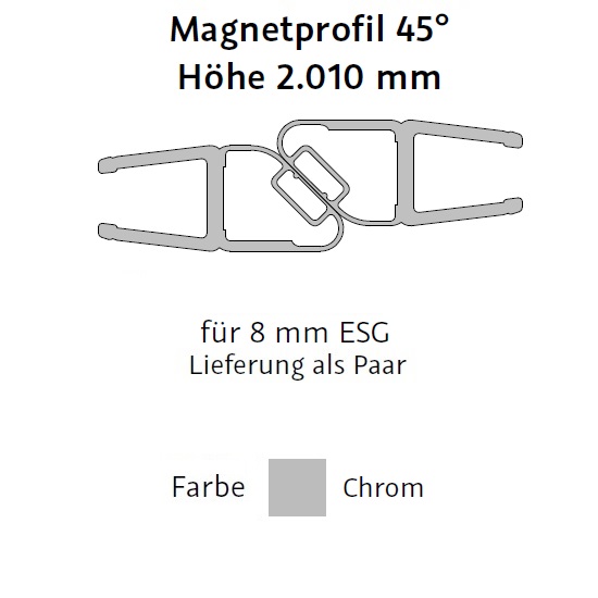 HSK Magnetprofil 180°, Höhe 2.000mm, chrom E100055-180-8Alu