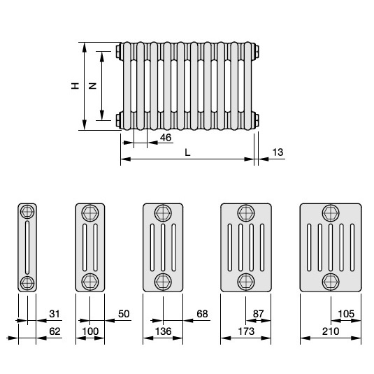 Zehnder Anschlussart 7210, wechselseitig rechts für Charleston, Anschluss 2-Rohr mit externem Ventil 7210