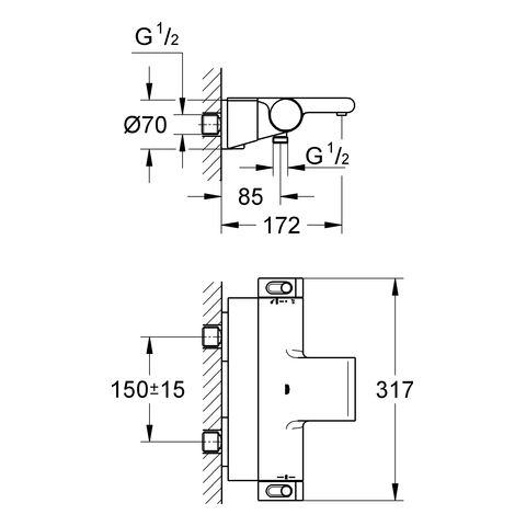 Grohe Grohtherm 2000 Thermostat-Wannenbatterie chrom Wandmontage mit Ablage 34464001