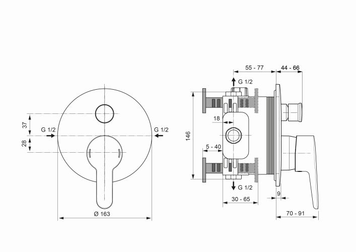 Ideal Standard Ceraplan 2 Badearmatur Unterputz Bausatz 2, Rosette d:163mm, chrom A6866AA