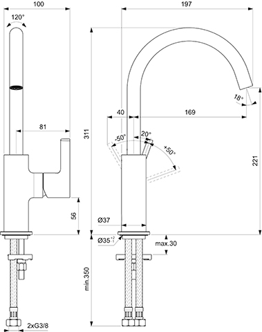 Ideal Standard Waschtischarmatur JOY, mit hohem Auslauf ohne Ablaufgarnitur Ausladung 169mm, chrom BC778AA