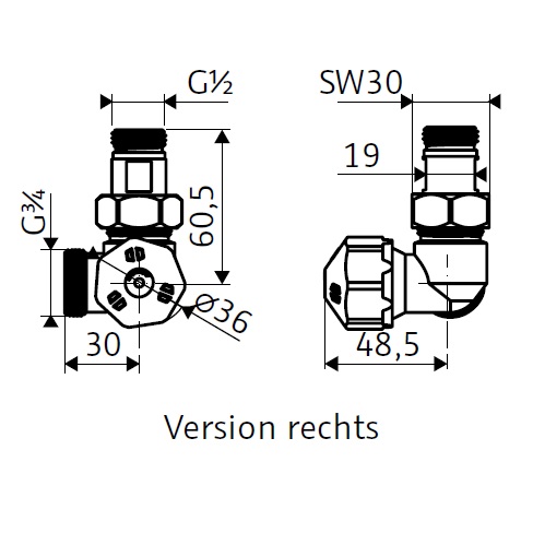 HSK Mischbetriebset rechts, chrom, für Heiststab 1 und 2 890837
