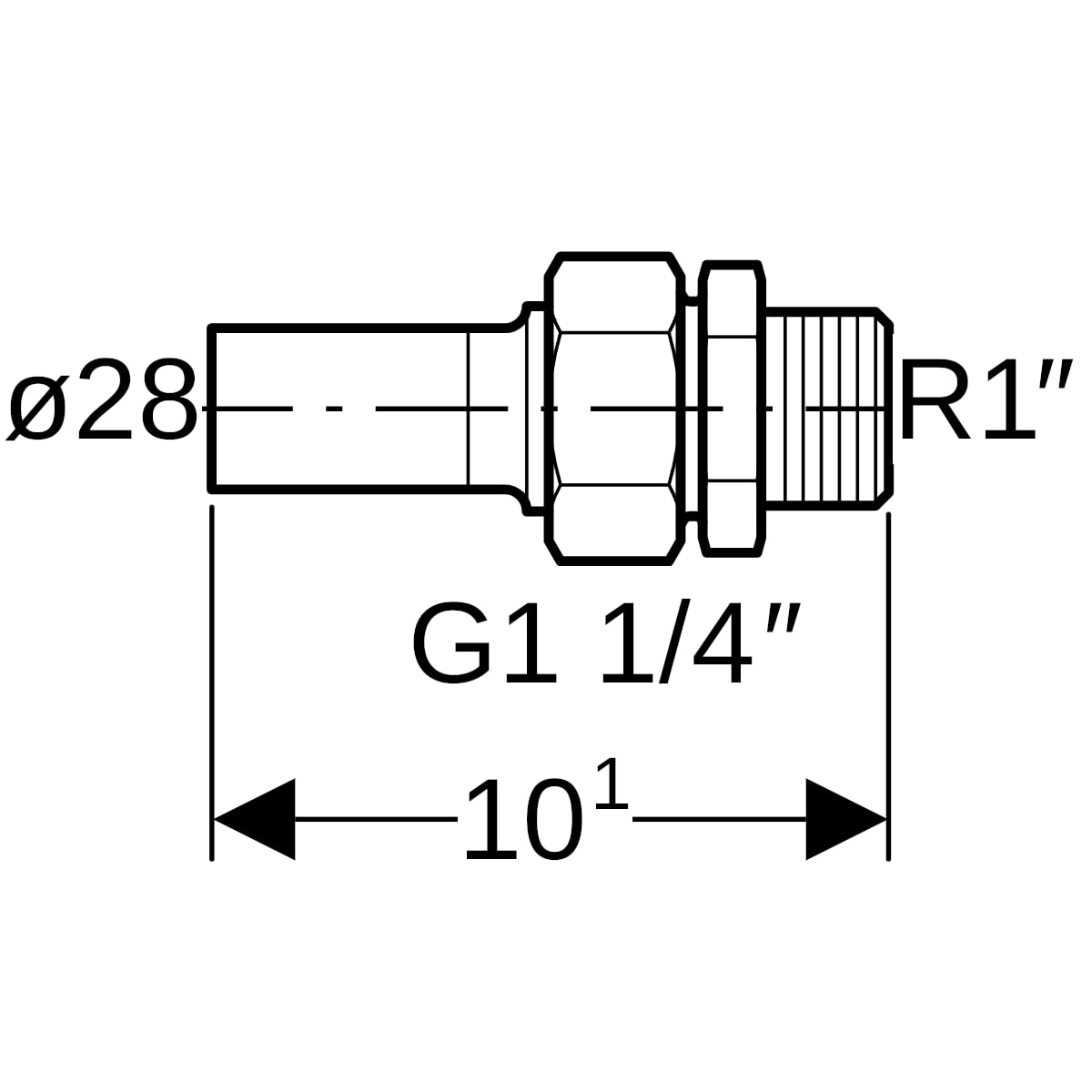 Geberit Mapress Edelstahl Übergangsverschraubung mit AG und Einschubende d28-R1 35407