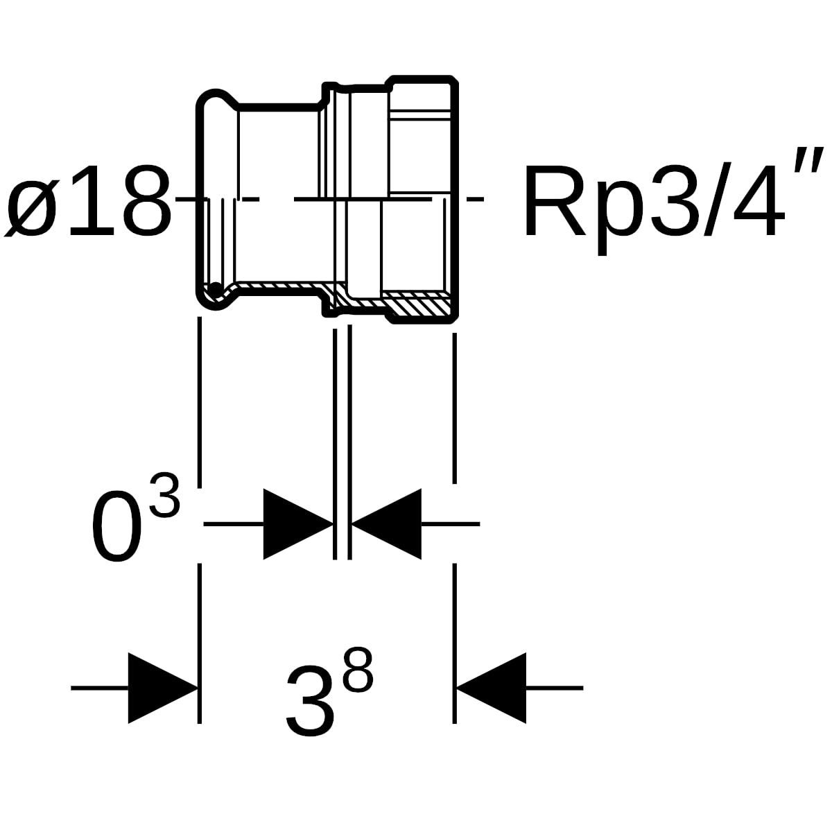Geberit Mapress Edelstahl Übergang mit IG (LABS-frei) d18-Rp3/4 81804