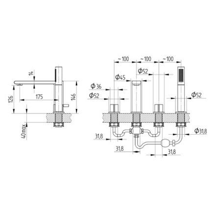 Avenarius Wanne-Brause-Batterie 4-Loch 2306170040