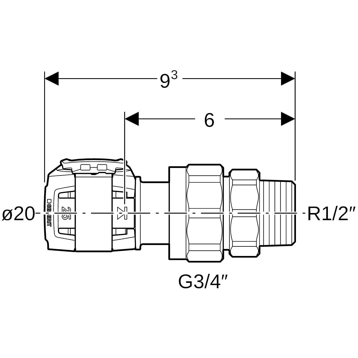 Geberit FlowFit Übergangsverschraubung mit AG SiBr d20-R1/2 620.581.00.1