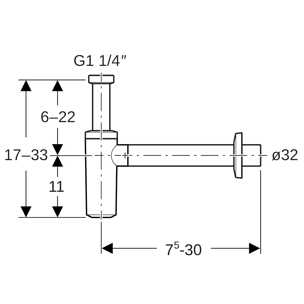 Geberit Tauchrohr-Geruchsverschluss für Waschbecken Abgang horizontal d32, 1 1/4, weiß-alpin 151.034.11.1