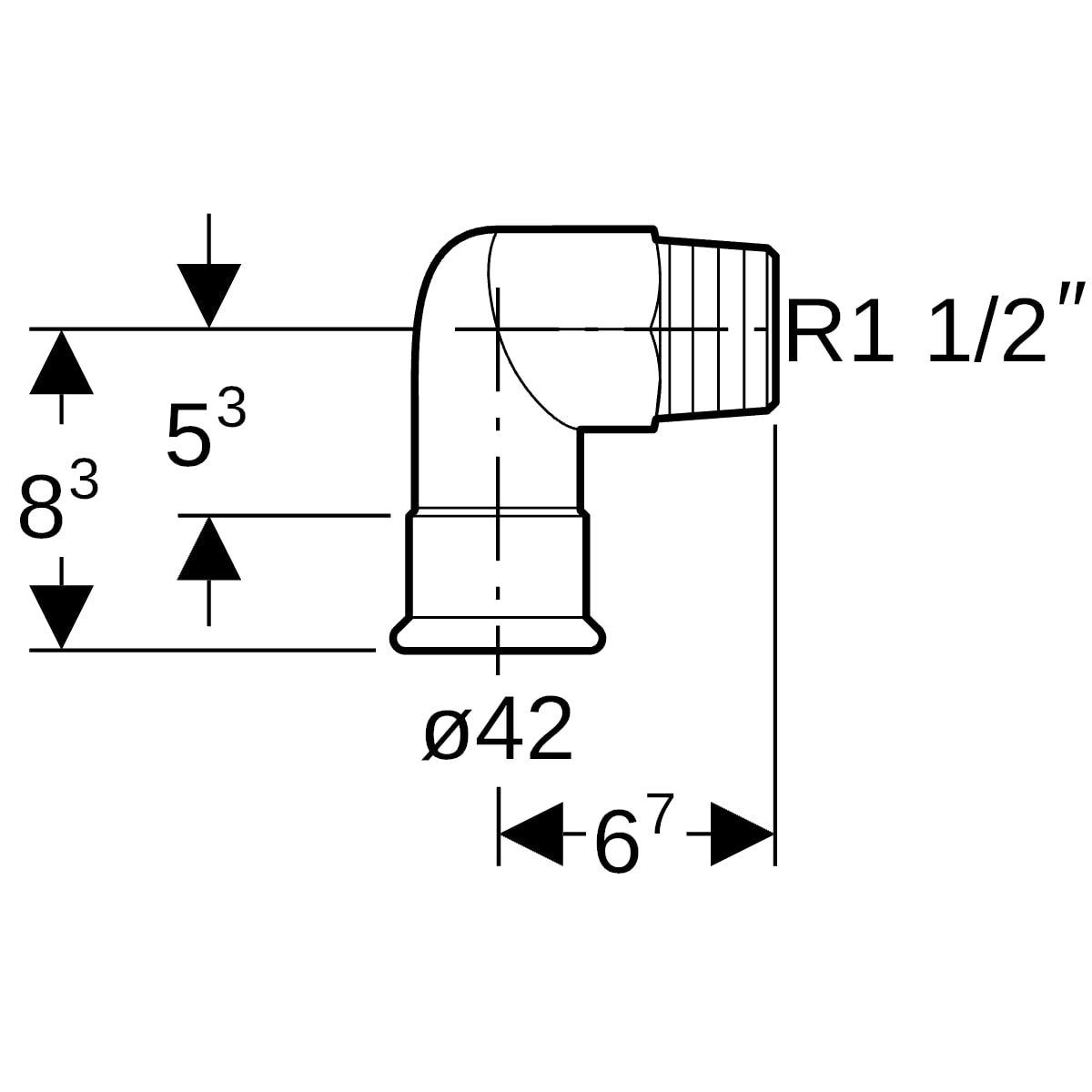 Geberit Mapress Edelstahl Übergangswinkel 90 Grad mit AG (LABS-frei) 90G d42-R1 1/2 83838