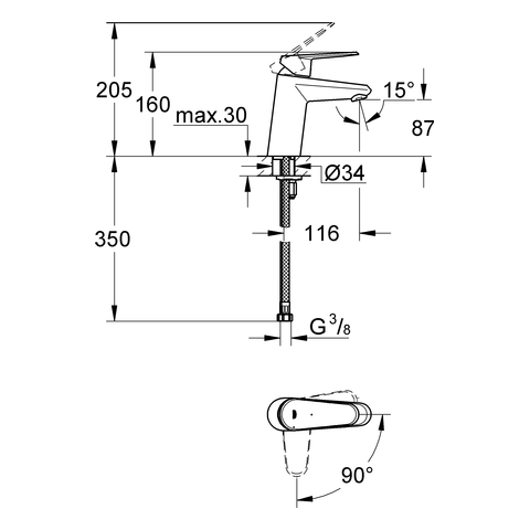 Grohe Eurodisc C Einhand-Waschtischbatterie chrom glatter Körper EcoJoy 2338220E
