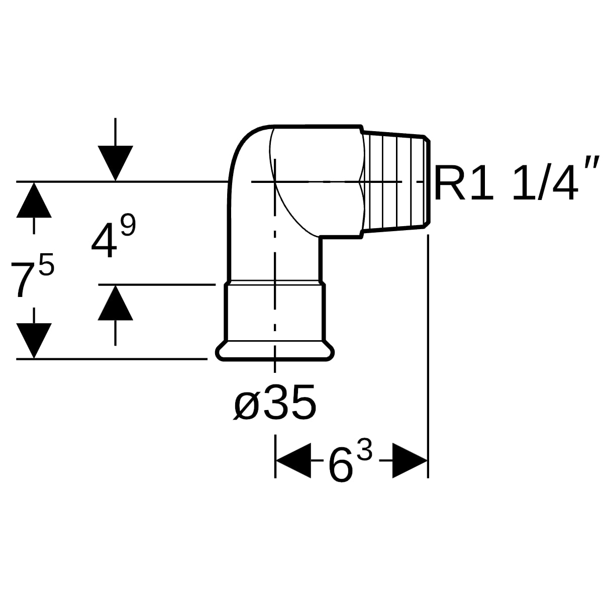 Geberit Mapress Edelstahl Übergangswinkel 90 Grad mit AG (LABS-frei) 90G d35-R1 1/4 83837