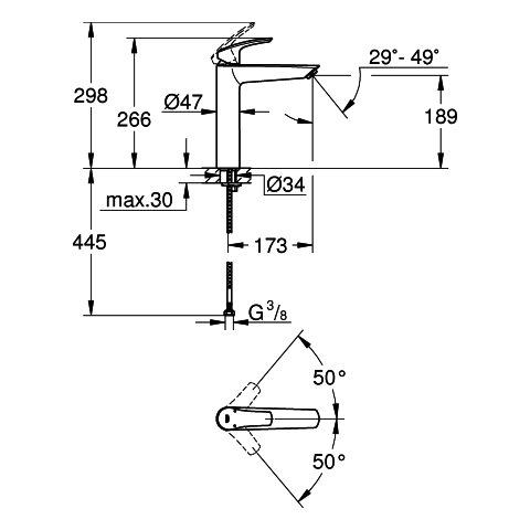 Grohe Einhand-Waschtisch-Batterie Eurosmart chrom XL-Size für freistehende Waschschüsseln 23971003