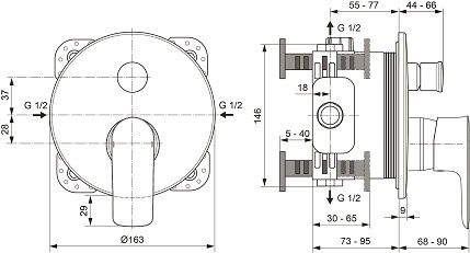 Ideal Standard Connect Air Badearmatur Unterputz Bausatz 2, Rosette d:163mm, eigensicher DIN EN 1717, chrom A7057AA