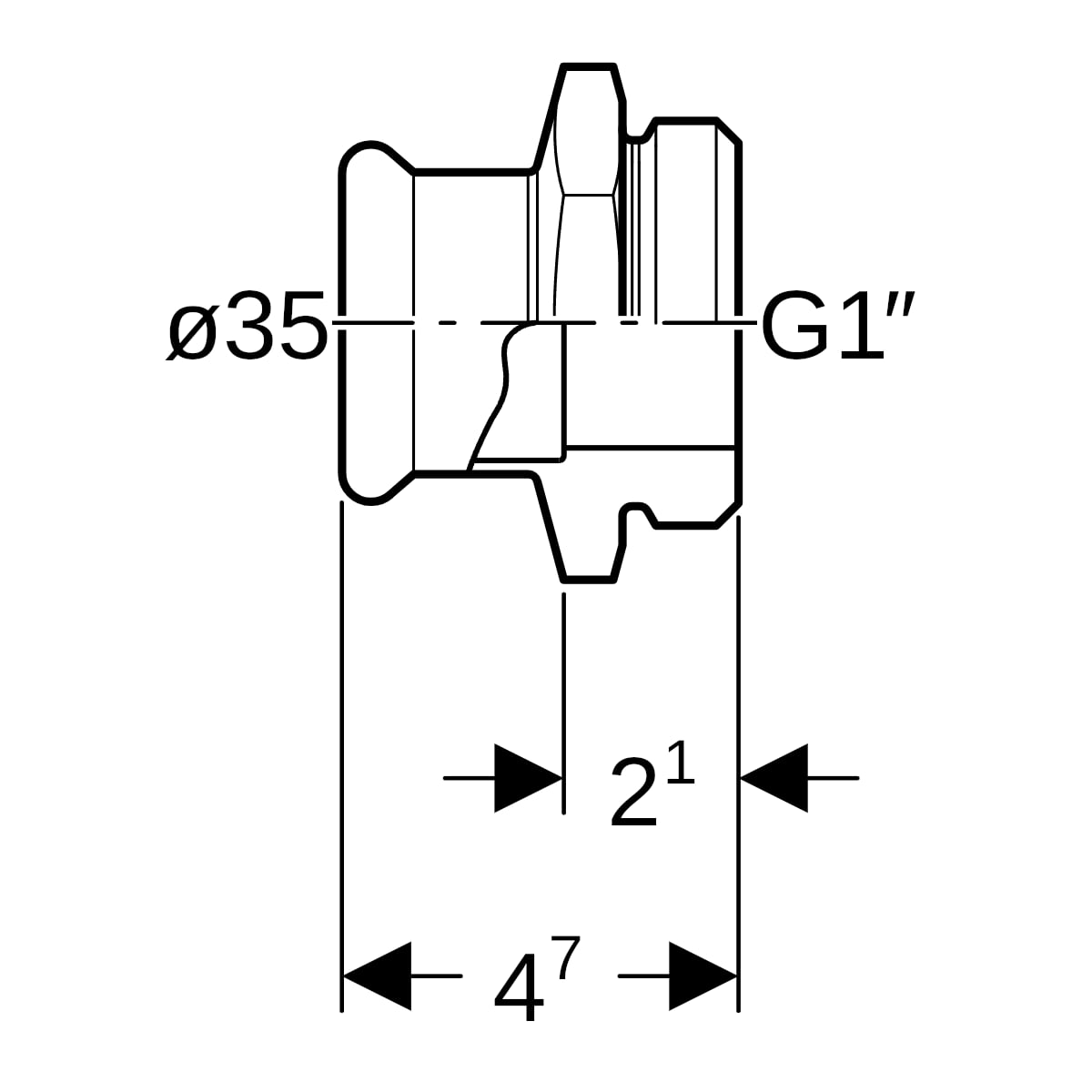 Geberit Mapress Edelstahl Übergang mit AG d35-G1 1/2 31735