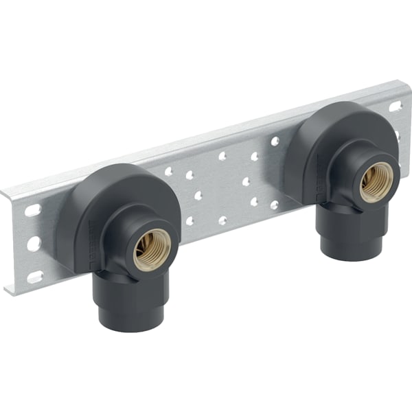 Geberit Anschlusswinkel 90 Grad mit AG MF vormontiert 2fach, Rotguss R1/2-Rp1/2 AD=15,3cm 632.865.00.2