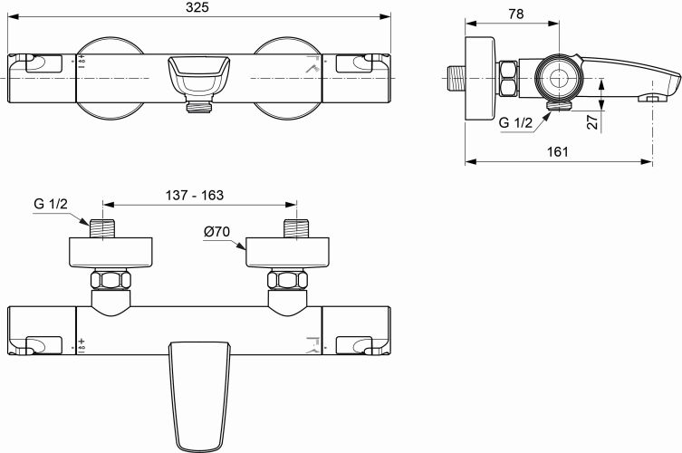 Ideal Standard Badethermostat AP Ceratherm T50 Ausladung 161mm, chrom A7223AA